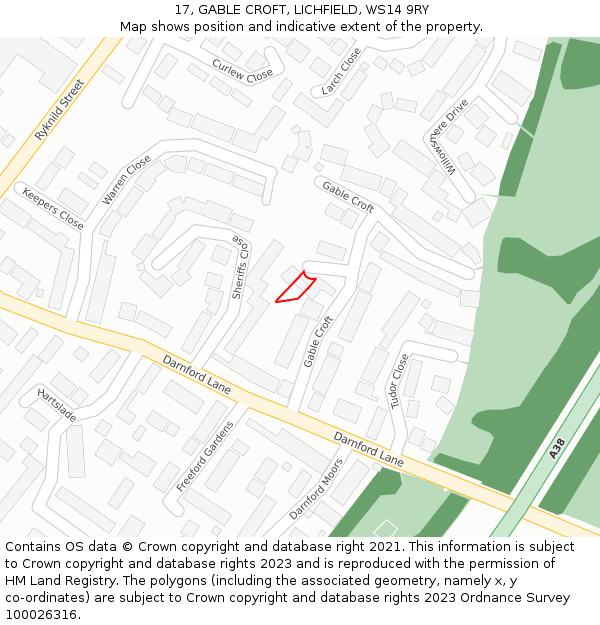 17, GABLE CROFT, LICHFIELD, WS14 9RY: Location map and indicative extent of plot