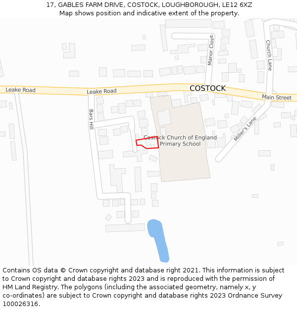 17, GABLES FARM DRIVE, COSTOCK, LOUGHBOROUGH, LE12 6XZ: Location map and indicative extent of plot