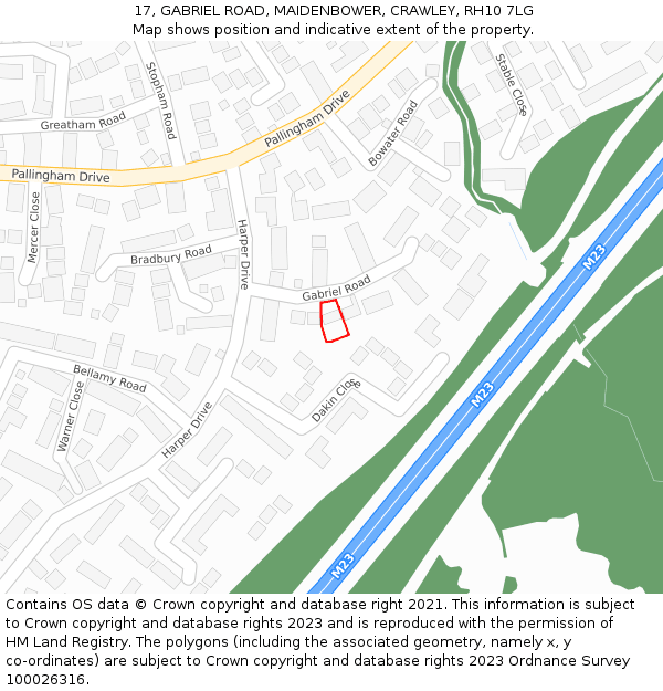 17, GABRIEL ROAD, MAIDENBOWER, CRAWLEY, RH10 7LG: Location map and indicative extent of plot