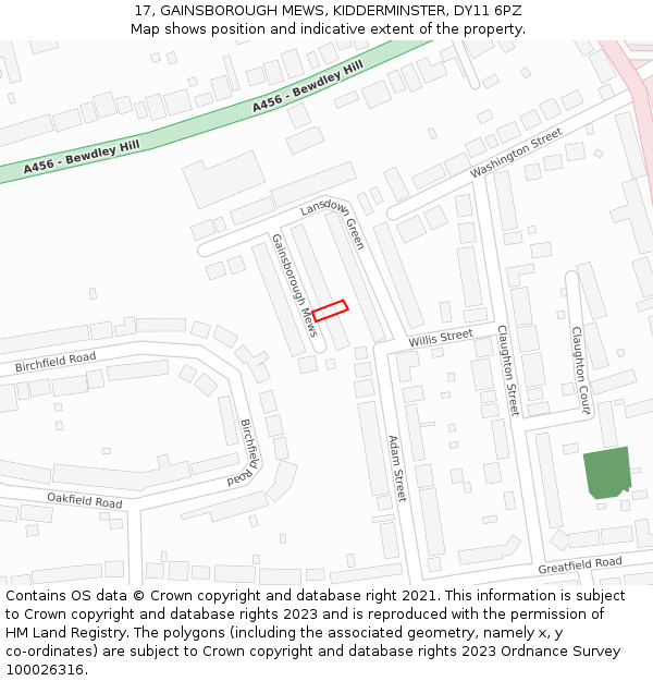 17, GAINSBOROUGH MEWS, KIDDERMINSTER, DY11 6PZ: Location map and indicative extent of plot