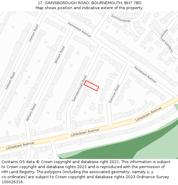 17, GAINSBOROUGH ROAD, BOURNEMOUTH, BH7 7BD: Location map and indicative extent of plot