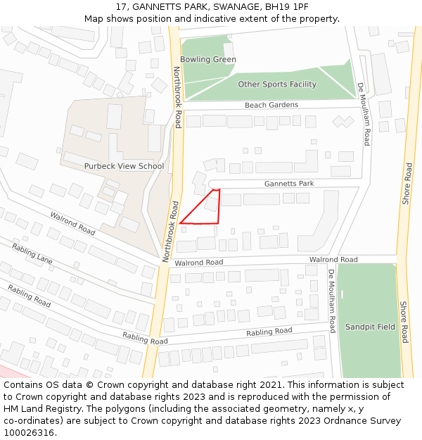17, GANNETTS PARK, SWANAGE, BH19 1PF: Location map and indicative extent of plot