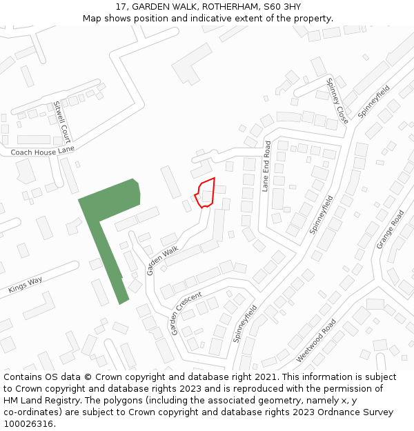 17, GARDEN WALK, ROTHERHAM, S60 3HY: Location map and indicative extent of plot