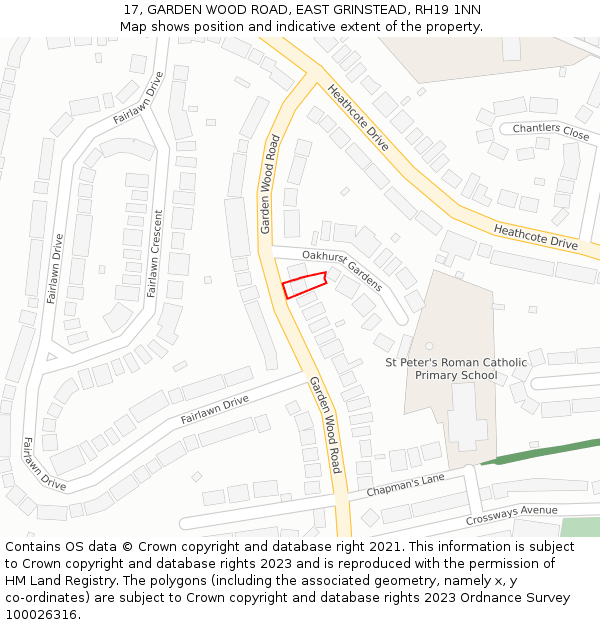 17, GARDEN WOOD ROAD, EAST GRINSTEAD, RH19 1NN: Location map and indicative extent of plot