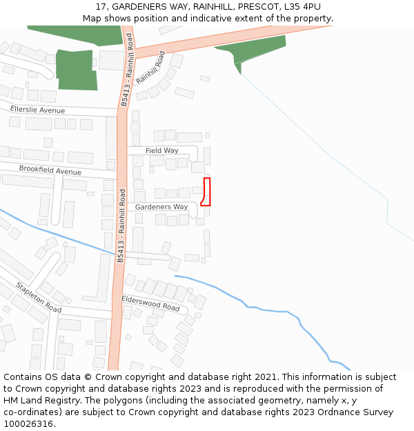 17, GARDENERS WAY, RAINHILL, PRESCOT, L35 4PU: Location map and indicative extent of plot