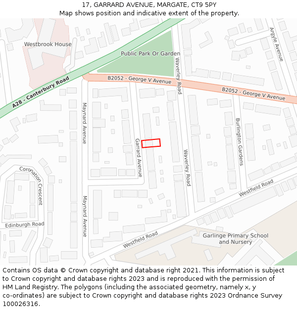 17, GARRARD AVENUE, MARGATE, CT9 5PY: Location map and indicative extent of plot