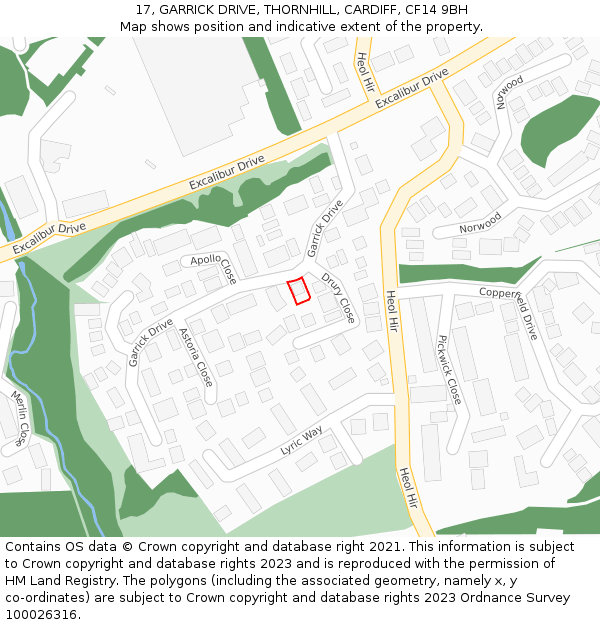 17, GARRICK DRIVE, THORNHILL, CARDIFF, CF14 9BH: Location map and indicative extent of plot