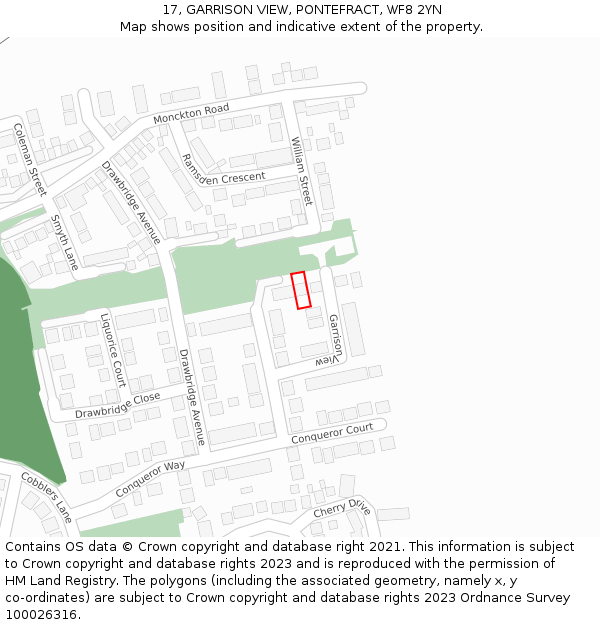 17, GARRISON VIEW, PONTEFRACT, WF8 2YN: Location map and indicative extent of plot