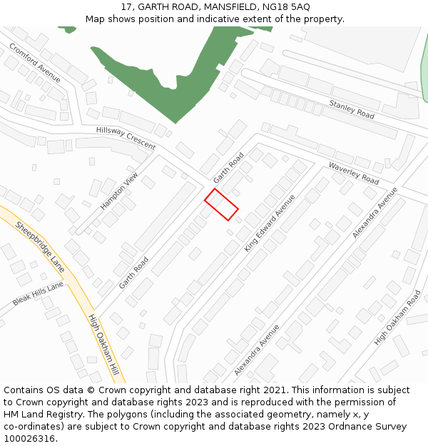 17, GARTH ROAD, MANSFIELD, NG18 5AQ: Location map and indicative extent of plot