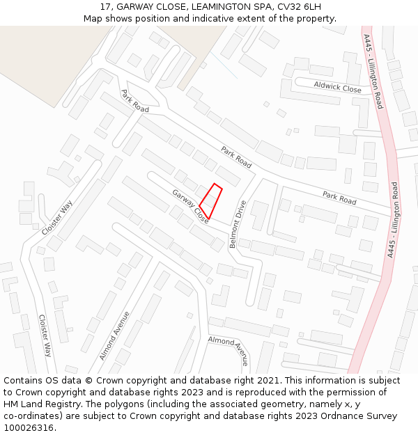 17, GARWAY CLOSE, LEAMINGTON SPA, CV32 6LH: Location map and indicative extent of plot