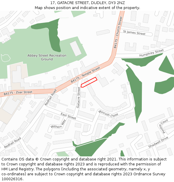 17, GATACRE STREET, DUDLEY, DY3 2NZ: Location map and indicative extent of plot