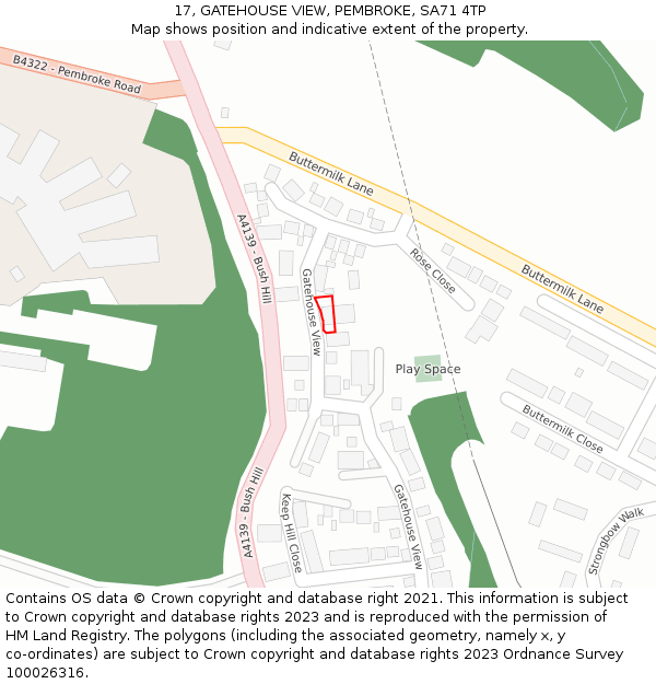 17, GATEHOUSE VIEW, PEMBROKE, SA71 4TP: Location map and indicative extent of plot
