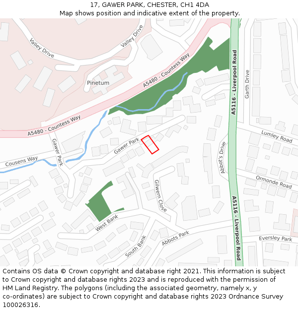 17, GAWER PARK, CHESTER, CH1 4DA: Location map and indicative extent of plot