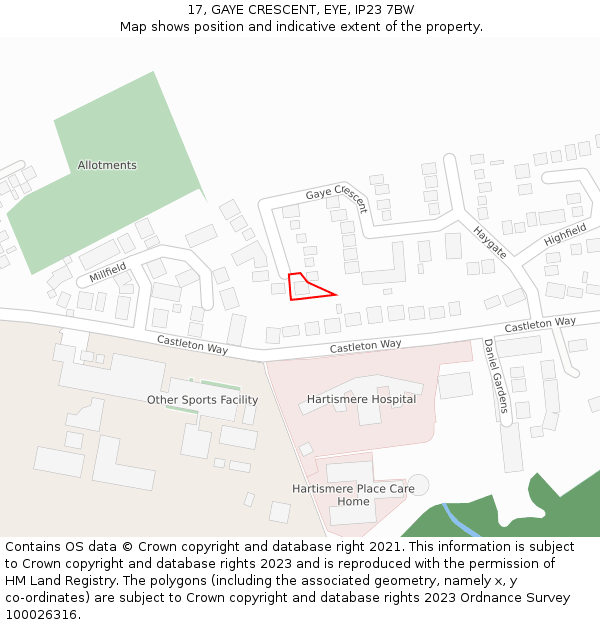 17, GAYE CRESCENT, EYE, IP23 7BW: Location map and indicative extent of plot