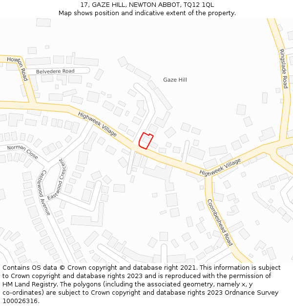 17, GAZE HILL, NEWTON ABBOT, TQ12 1QL: Location map and indicative extent of plot