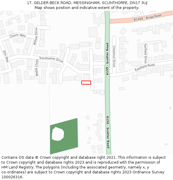 17, GELDER BECK ROAD, MESSINGHAM, SCUNTHORPE, DN17 3UJ: Location map and indicative extent of plot