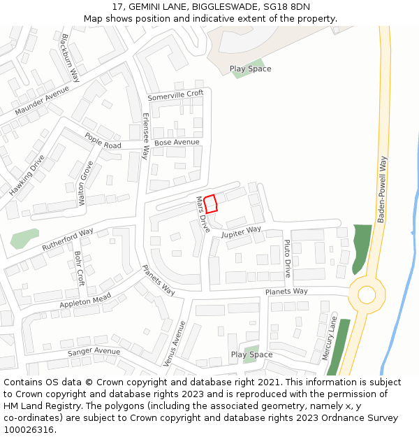 17, GEMINI LANE, BIGGLESWADE, SG18 8DN: Location map and indicative extent of plot