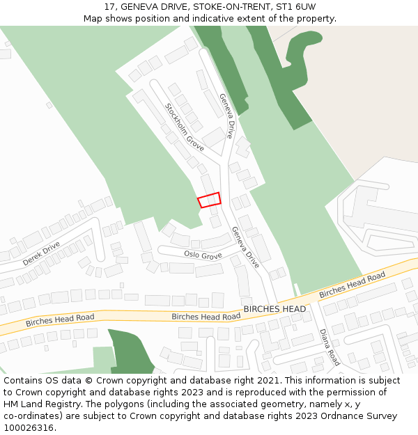 17, GENEVA DRIVE, STOKE-ON-TRENT, ST1 6UW: Location map and indicative extent of plot