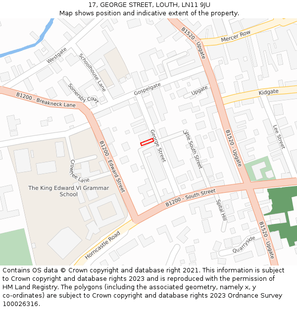 17, GEORGE STREET, LOUTH, LN11 9JU: Location map and indicative extent of plot