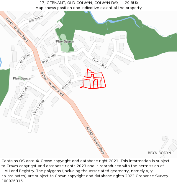 17, GERNANT, OLD COLWYN, COLWYN BAY, LL29 8UX: Location map and indicative extent of plot