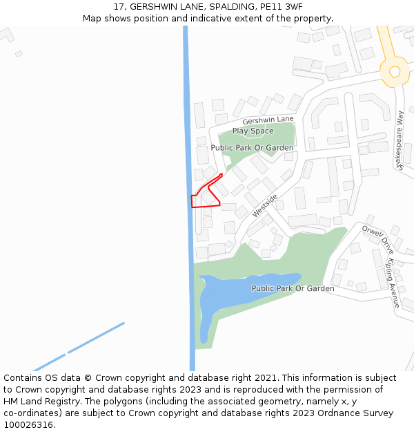 17, GERSHWIN LANE, SPALDING, PE11 3WF: Location map and indicative extent of plot