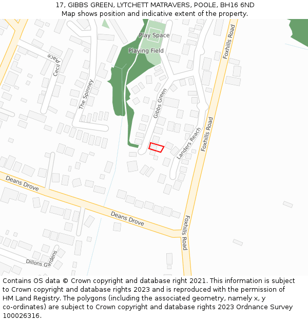 17, GIBBS GREEN, LYTCHETT MATRAVERS, POOLE, BH16 6ND: Location map and indicative extent of plot