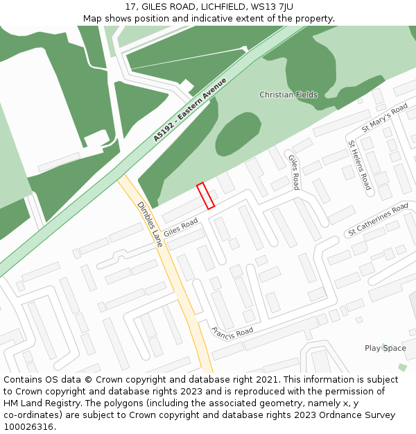 17, GILES ROAD, LICHFIELD, WS13 7JU: Location map and indicative extent of plot