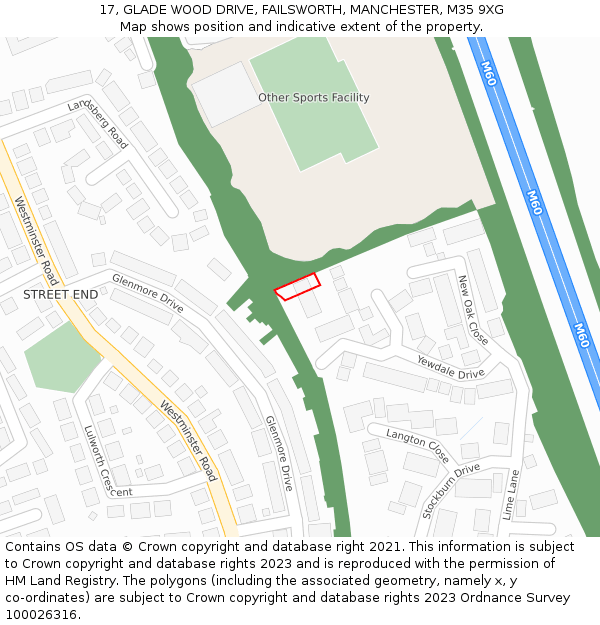 17, GLADE WOOD DRIVE, FAILSWORTH, MANCHESTER, M35 9XG: Location map and indicative extent of plot