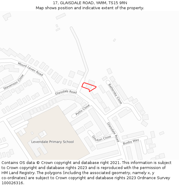 17, GLAISDALE ROAD, YARM, TS15 9RN: Location map and indicative extent of plot