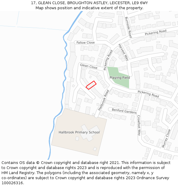 17, GLEAN CLOSE, BROUGHTON ASTLEY, LEICESTER, LE9 6WY: Location map and indicative extent of plot