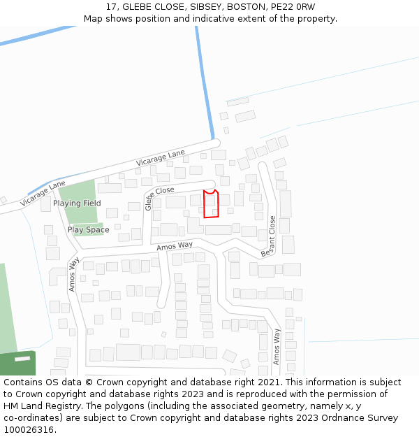 17, GLEBE CLOSE, SIBSEY, BOSTON, PE22 0RW: Location map and indicative extent of plot