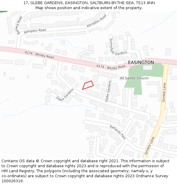 17, GLEBE GARDENS, EASINGTON, SALTBURN-BY-THE-SEA, TS13 4NN: Location map and indicative extent of plot