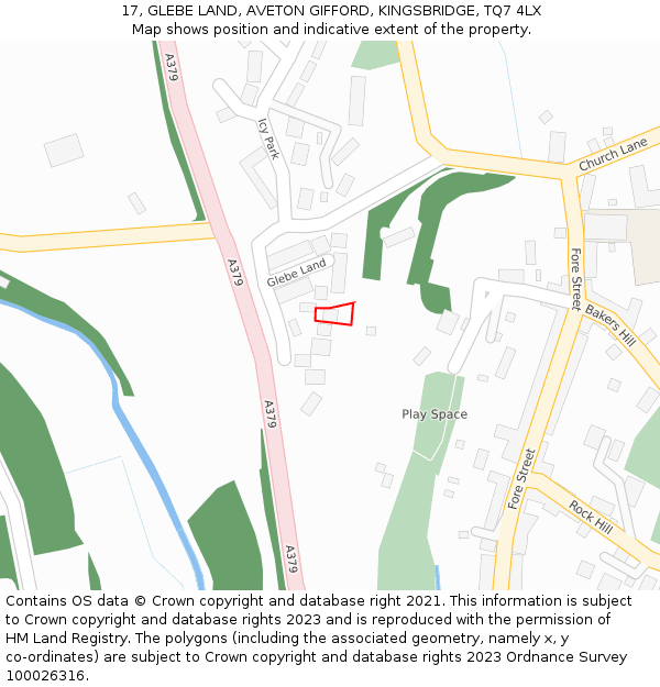 17, GLEBE LAND, AVETON GIFFORD, KINGSBRIDGE, TQ7 4LX: Location map and indicative extent of plot