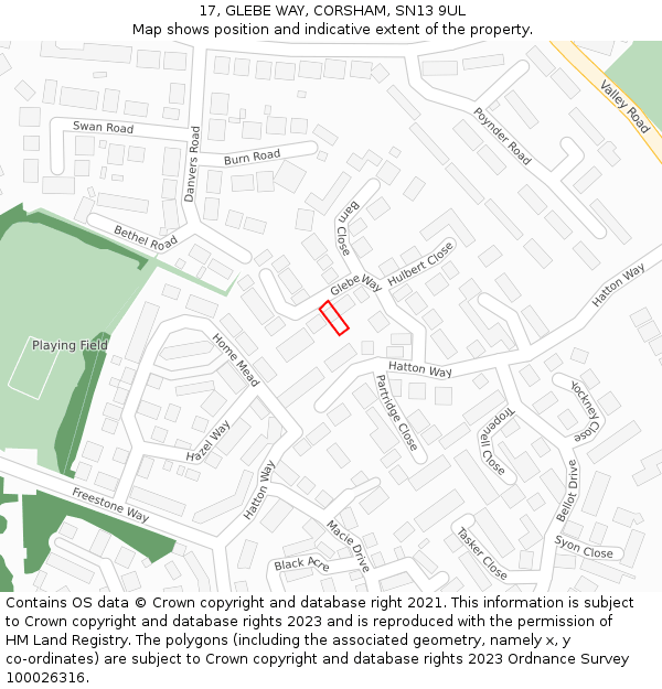 17, GLEBE WAY, CORSHAM, SN13 9UL: Location map and indicative extent of plot