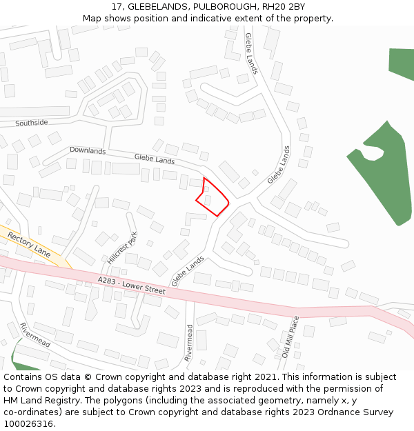 17, GLEBELANDS, PULBOROUGH, RH20 2BY: Location map and indicative extent of plot