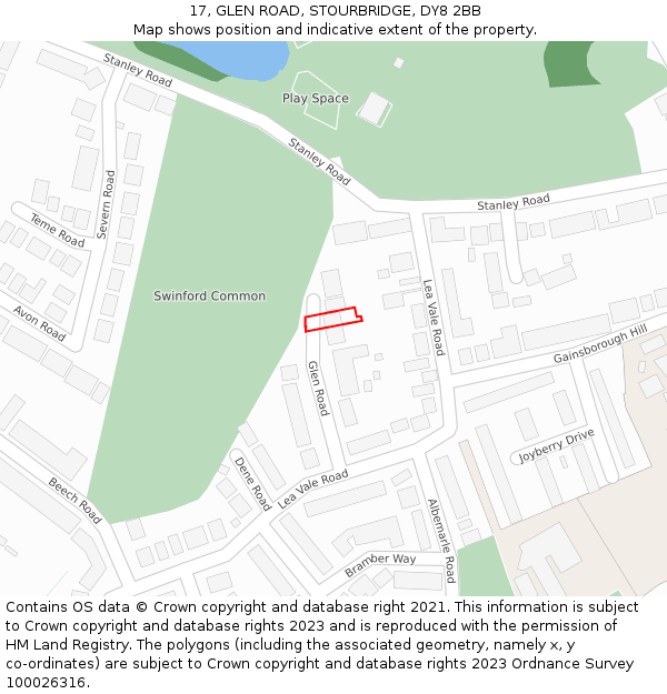 17, GLEN ROAD, STOURBRIDGE, DY8 2BB: Location map and indicative extent of plot