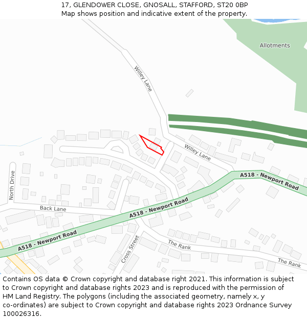 17, GLENDOWER CLOSE, GNOSALL, STAFFORD, ST20 0BP: Location map and indicative extent of plot