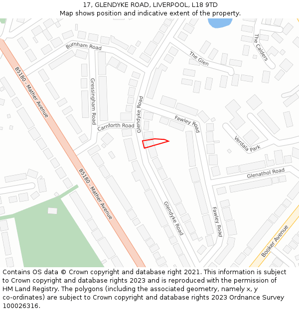 17, GLENDYKE ROAD, LIVERPOOL, L18 9TD: Location map and indicative extent of plot