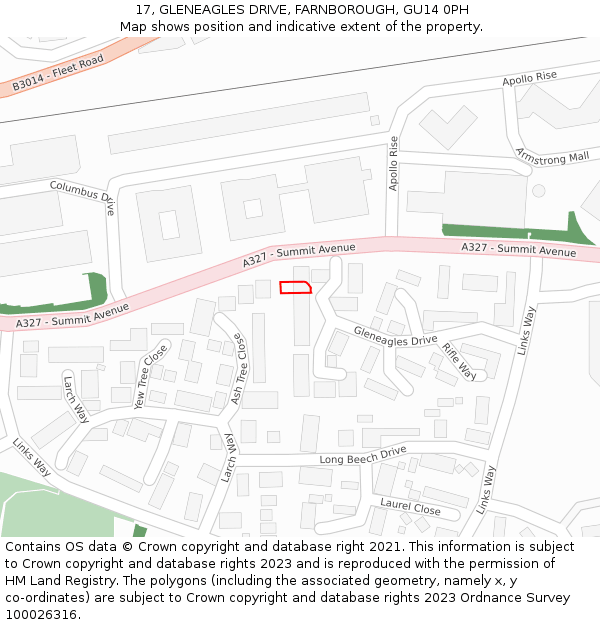 17, GLENEAGLES DRIVE, FARNBOROUGH, GU14 0PH: Location map and indicative extent of plot