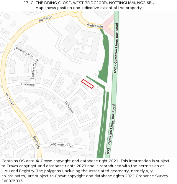 17, GLENRIDDING CLOSE, WEST BRIDGFORD, NOTTINGHAM, NG2 6RU: Location map and indicative extent of plot