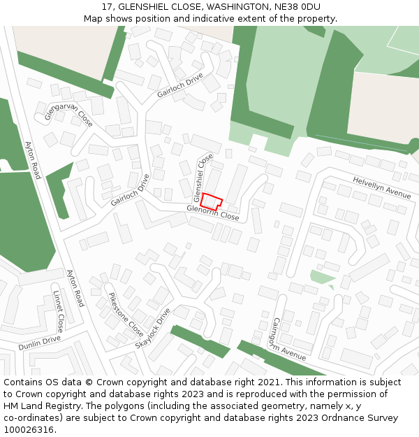 17, GLENSHIEL CLOSE, WASHINGTON, NE38 0DU: Location map and indicative extent of plot