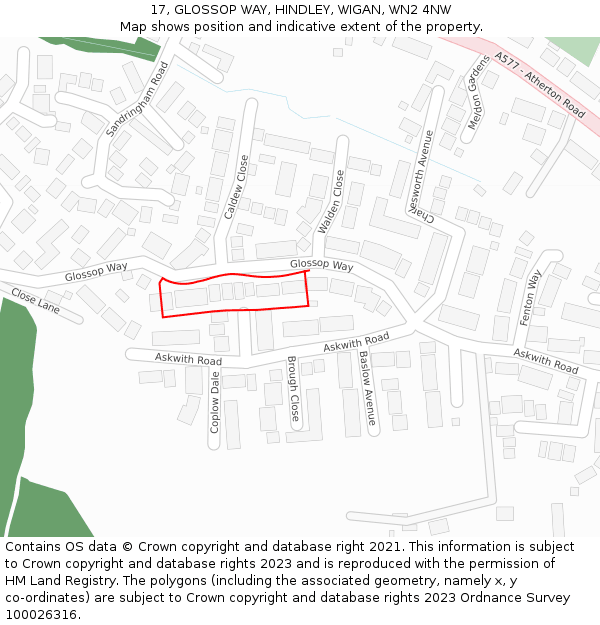 17, GLOSSOP WAY, HINDLEY, WIGAN, WN2 4NW: Location map and indicative extent of plot