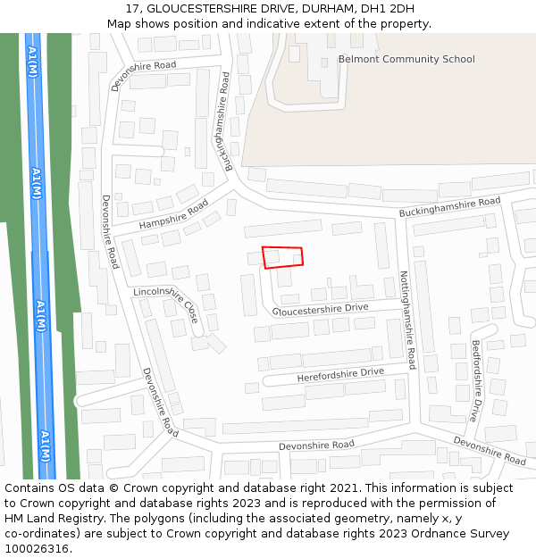 17, GLOUCESTERSHIRE DRIVE, DURHAM, DH1 2DH: Location map and indicative extent of plot