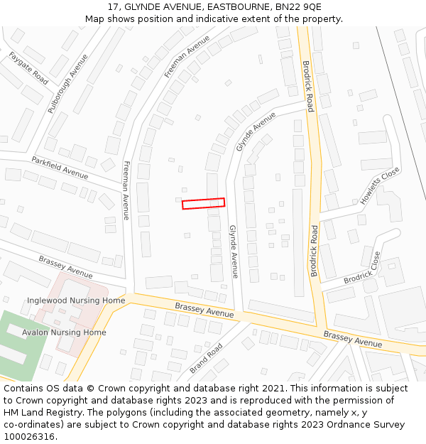 17, GLYNDE AVENUE, EASTBOURNE, BN22 9QE: Location map and indicative extent of plot