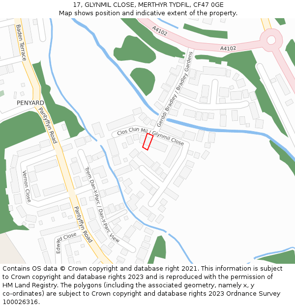 17, GLYNMIL CLOSE, MERTHYR TYDFIL, CF47 0GE: Location map and indicative extent of plot