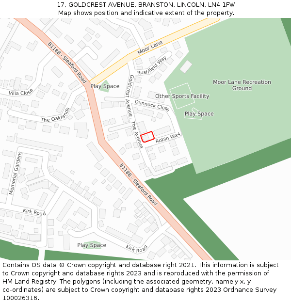 17, GOLDCREST AVENUE, BRANSTON, LINCOLN, LN4 1FW: Location map and indicative extent of plot