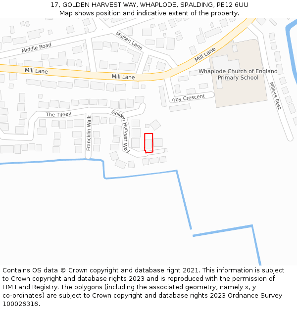 17, GOLDEN HARVEST WAY, WHAPLODE, SPALDING, PE12 6UU: Location map and indicative extent of plot