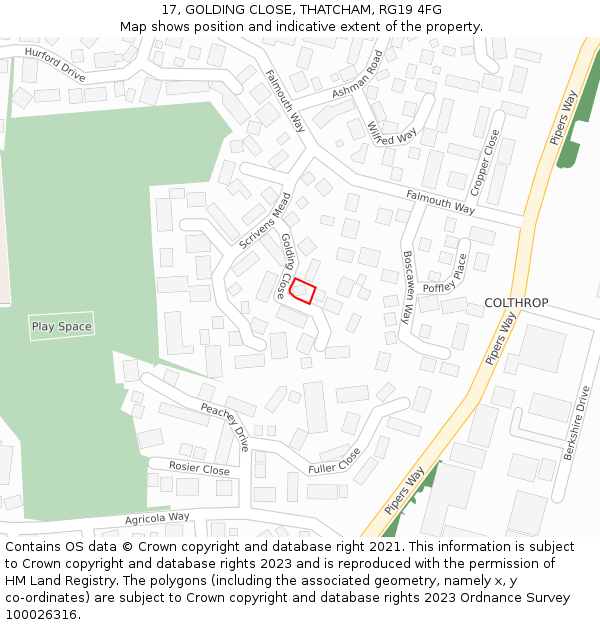 17, GOLDING CLOSE, THATCHAM, RG19 4FG: Location map and indicative extent of plot
