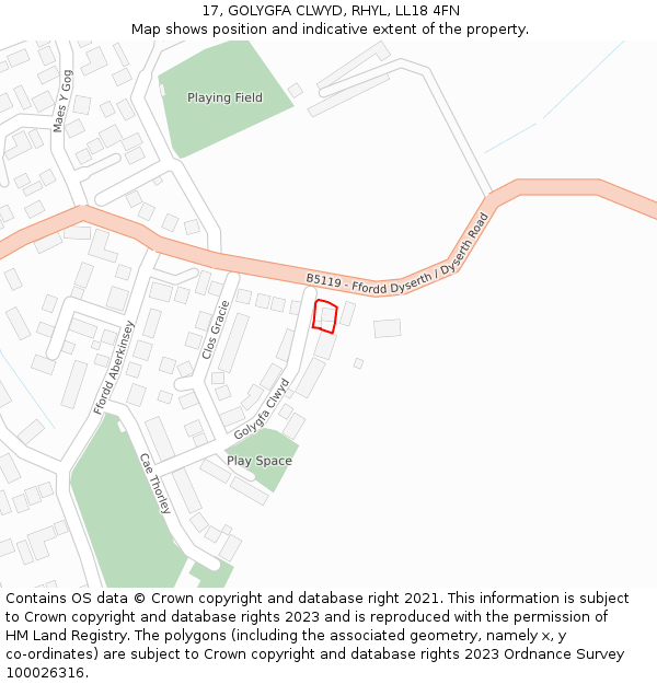 17, GOLYGFA CLWYD, RHYL, LL18 4FN: Location map and indicative extent of plot