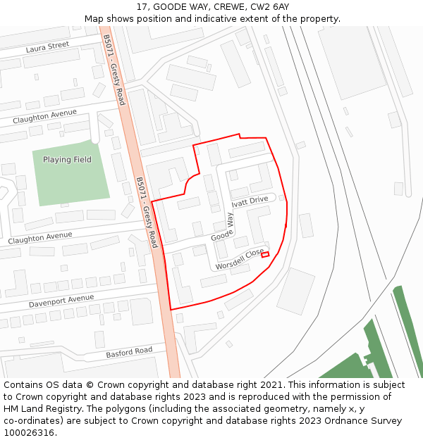 17, GOODE WAY, CREWE, CW2 6AY: Location map and indicative extent of plot